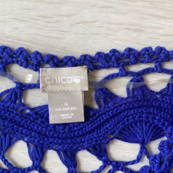 Chico’s Sweater Royal Blue Open Crochet Pullover Sweater 4 NWOT‎ - Picture 4 of 4
